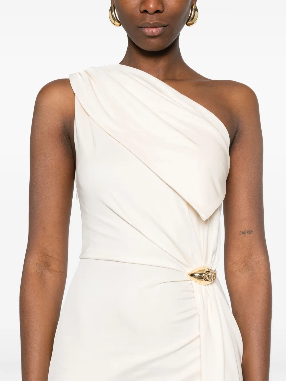 Shop Elisabetta Franchi Jersey Asymmetric Gown In Neutrals