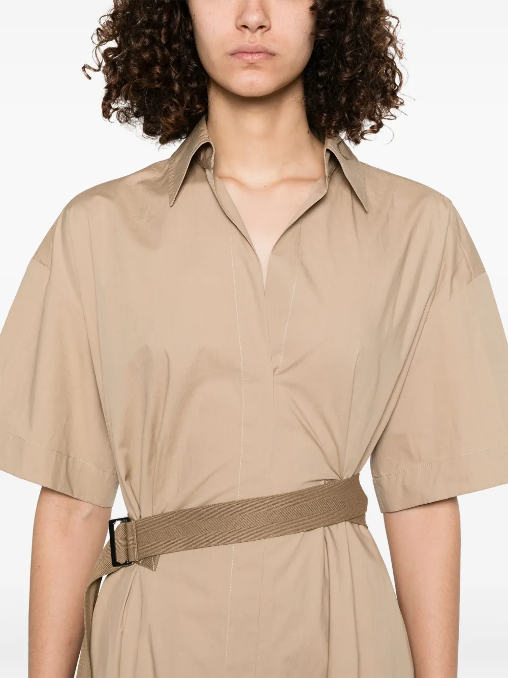 Brunello Cucinelli Popeline midi-jurk Bruin