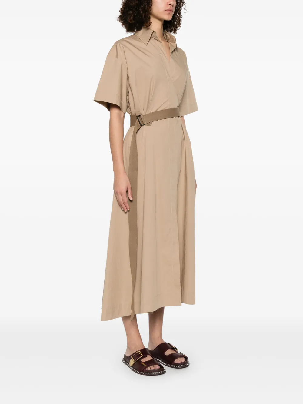 Brunello Cucinelli Popeline midi-jurk Bruin