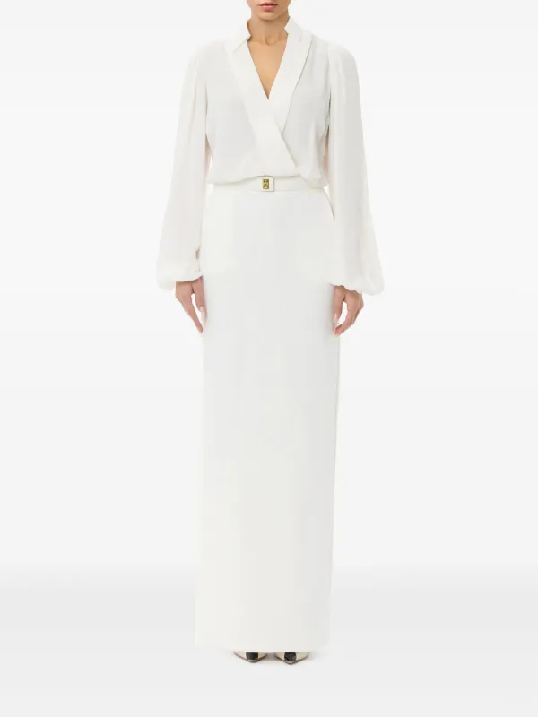Elisabetta Franchi Belted Crepe Maxi Dress | White | FARFETCH
