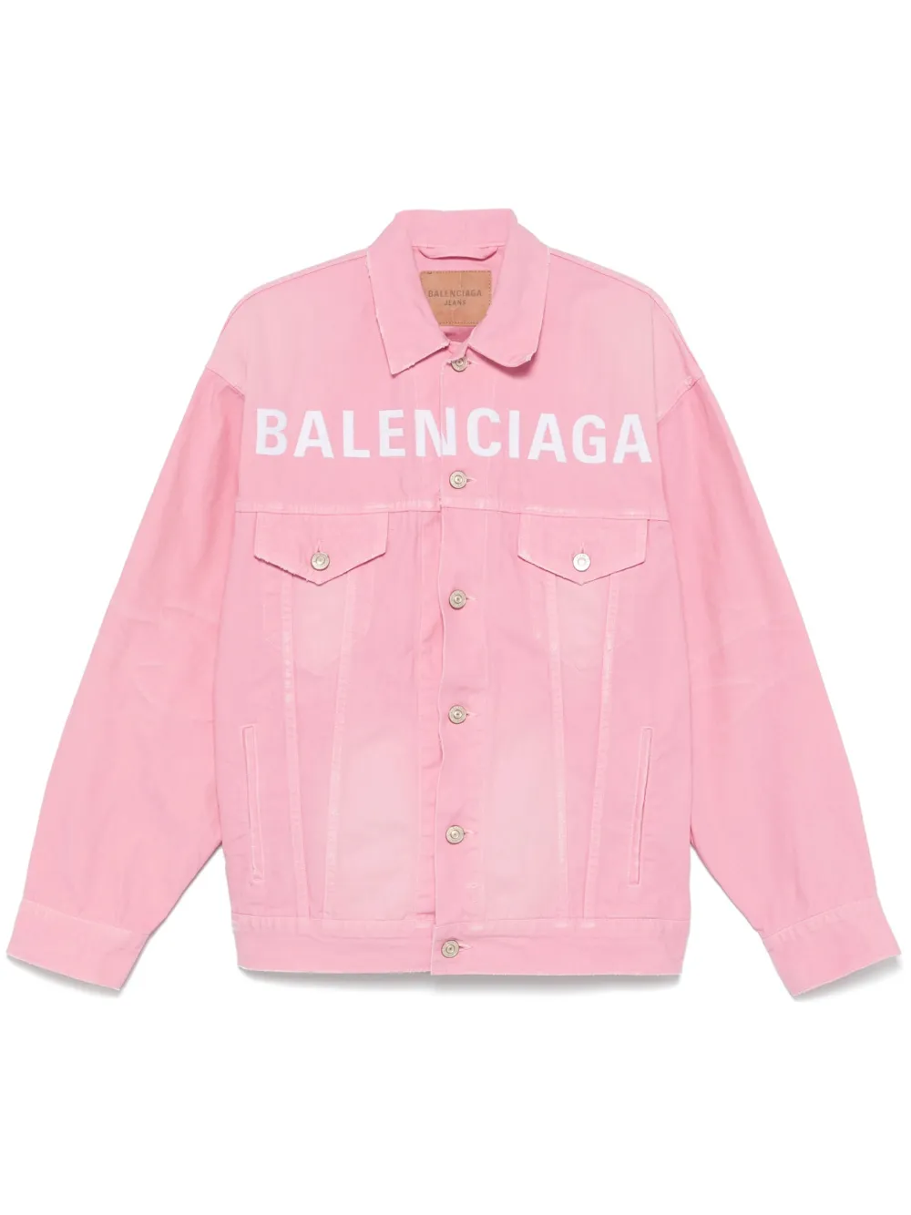 Balenciaga Denim jack met geborduurd logo Roze