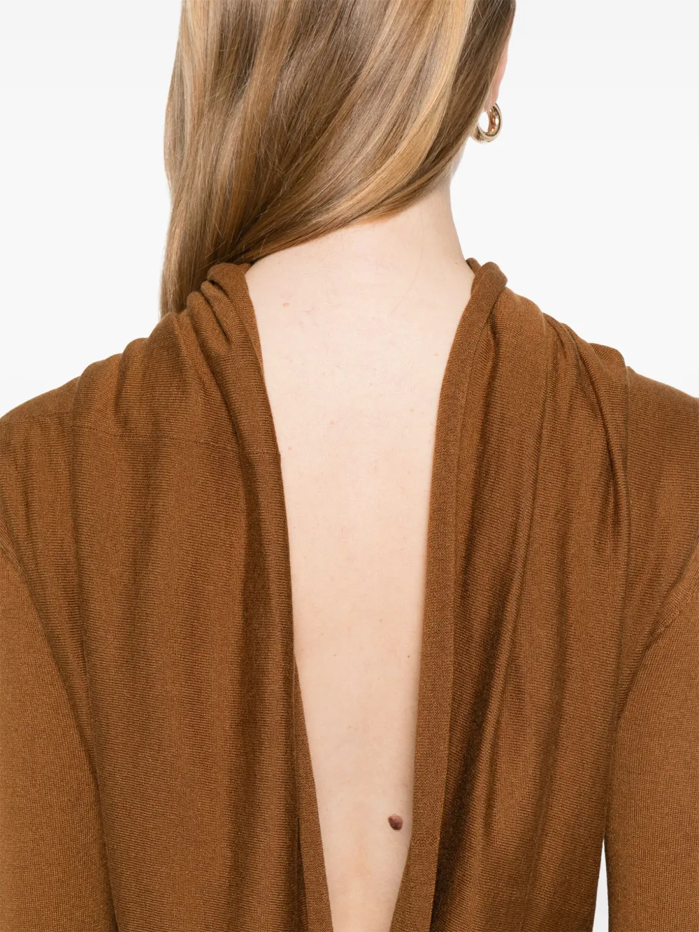 Aya Muse Maxi-jurk met open rug en lange mouwen Bruin