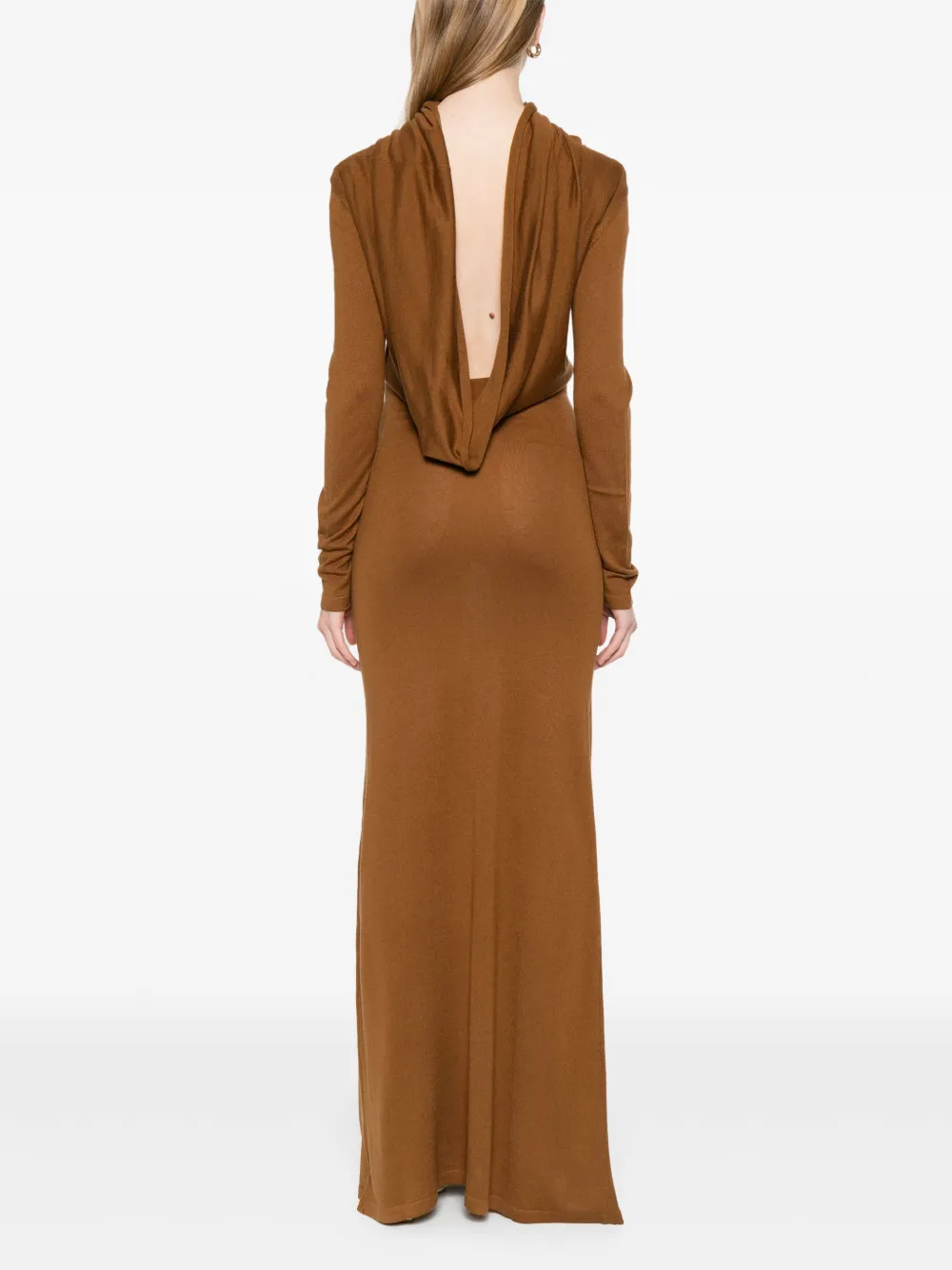 Aya Muse Maxi-jurk met open rug en lange mouwen Bruin