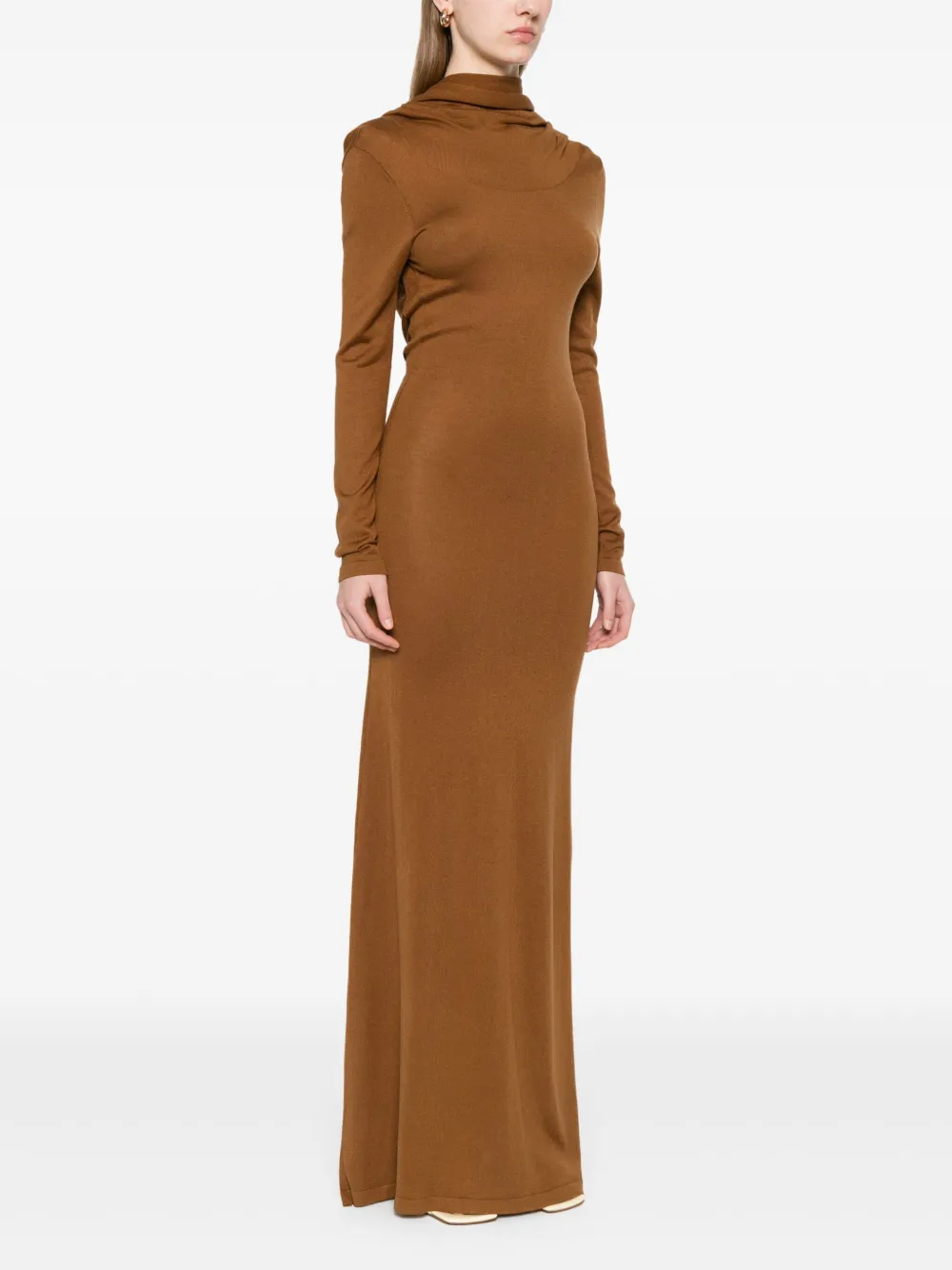 Aya Muse Maxi-jurk met open rug en lange mouwen Bruin