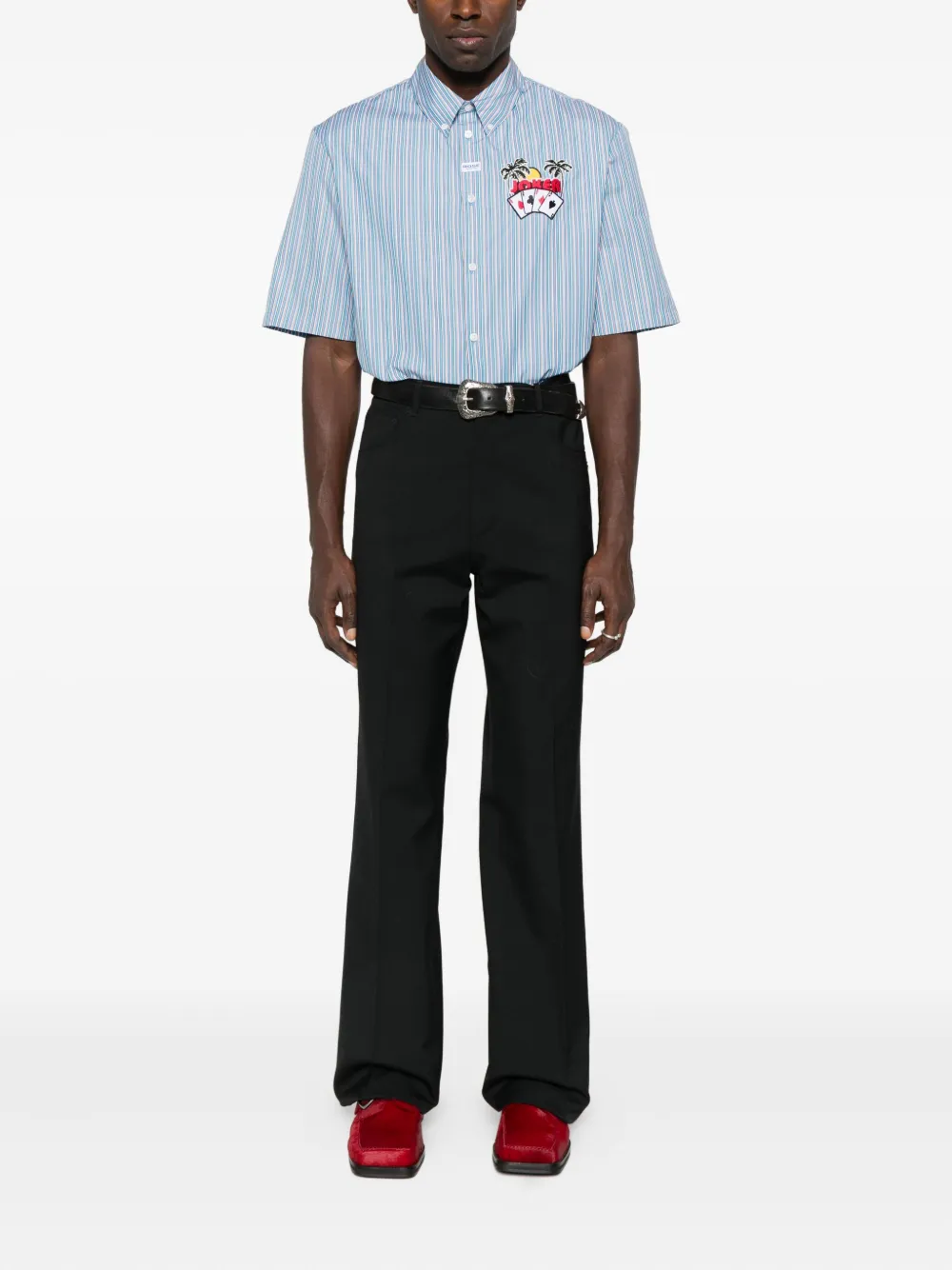 Martine Rose striped embroidered shirt - Blauw