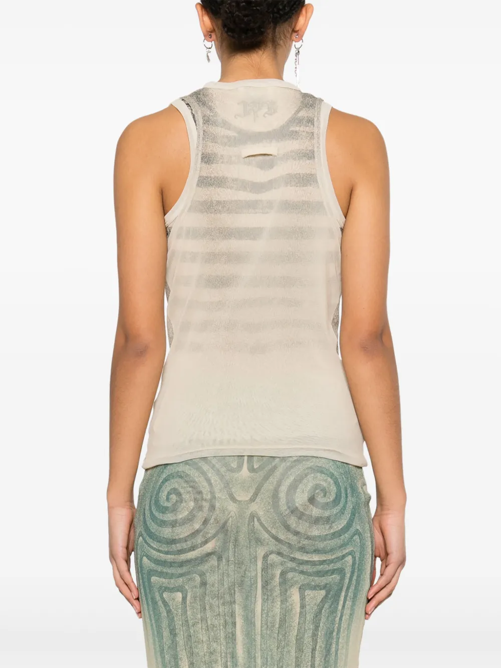 Jean Paul Gaultier Tattoo Print Double Layer Mesh Tank In Neutrals