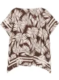 Seventy leaves-print blouse - Brown