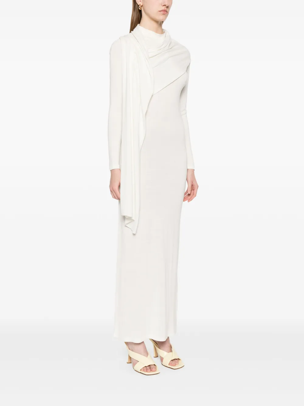 Aya Muse Maxi-jurk met sjaaldetail en lange mouwen Wit