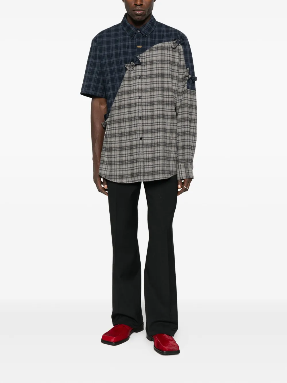 Martine Rose patchwork tie-detail shirt - Grijs