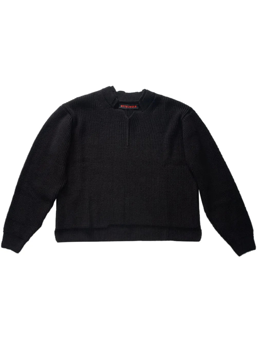 open knit collar "Black" sweater