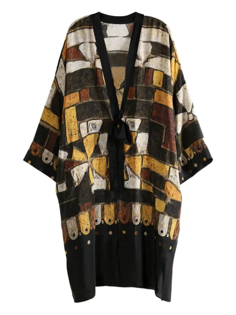 YANGKEHAN abstract-print tie-front coat