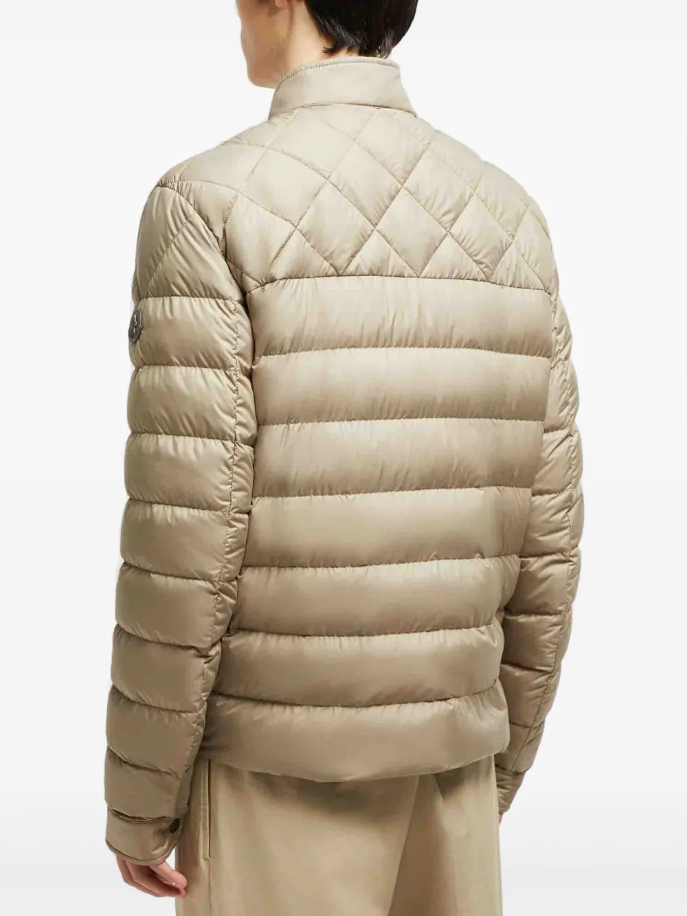 Moncler Tuile Leather-trimmed Down Biker Jacket Beige In Neutrals