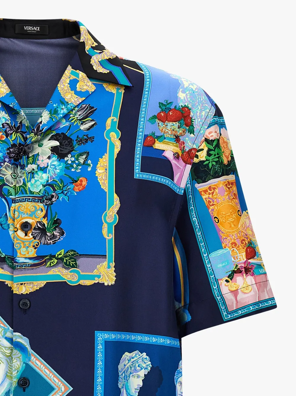 Versace Graphic Print Short Sleeve Gallery Shirt In Blue
