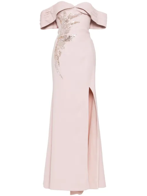 Robe longue à ornements en cristal - Saiid Kobeisy - Modalova