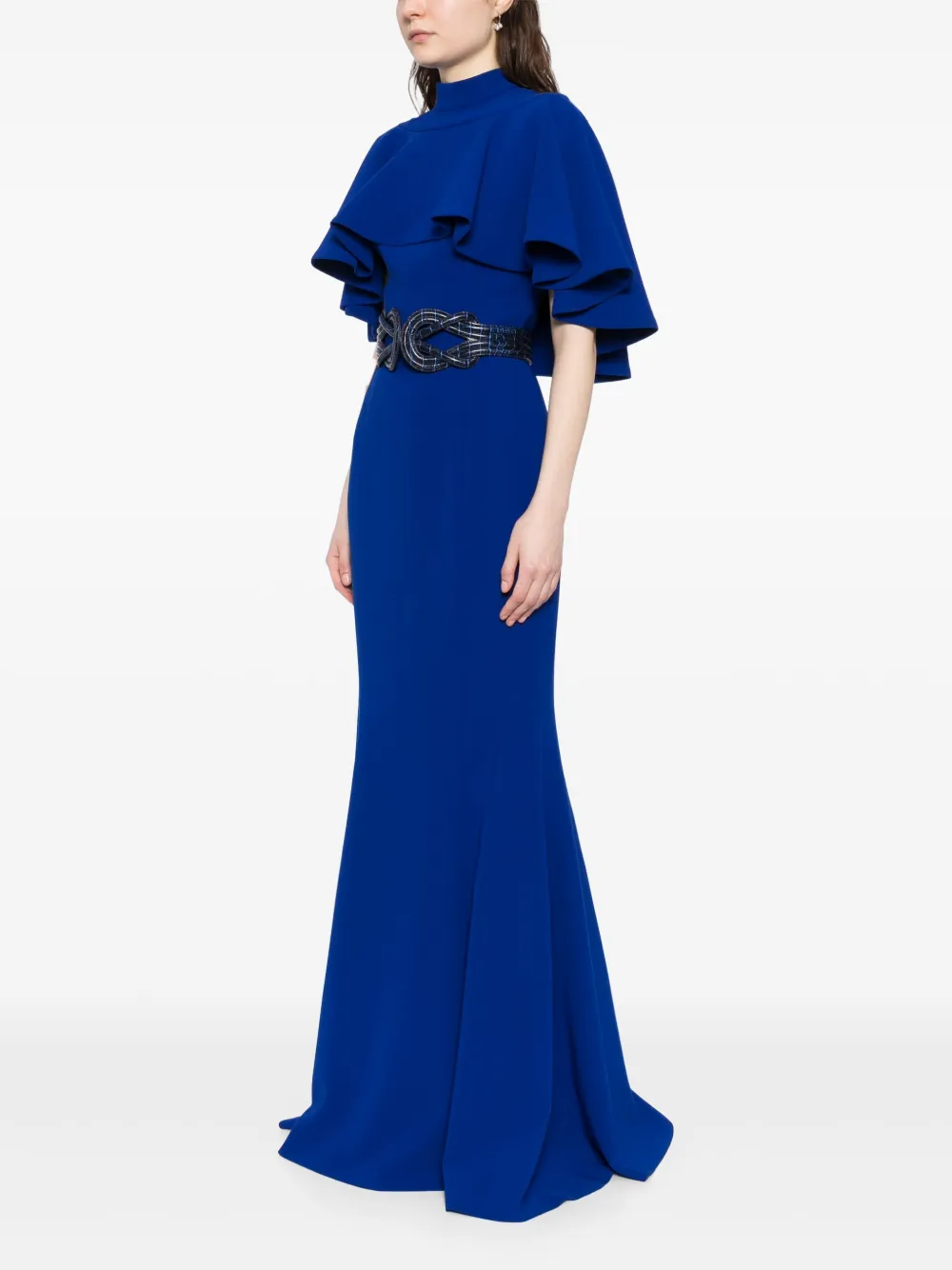 Saiid Kobeisy Fitted Crepe Long Dress In Blue