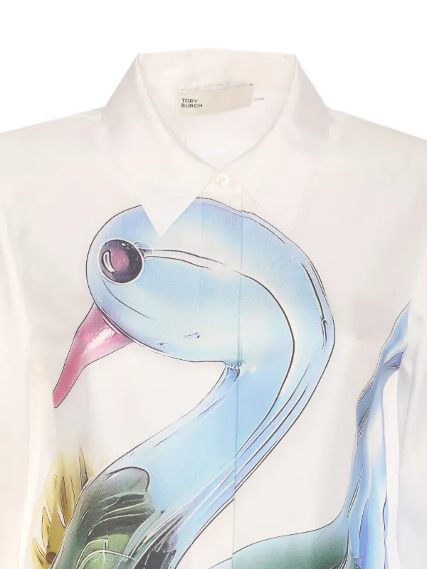 極美品！希少!!完売品!!TORY BURCH シルクシャツ XS/TP Tory Burch Lucky Duck Silk Shirt | White | FARFETCH
