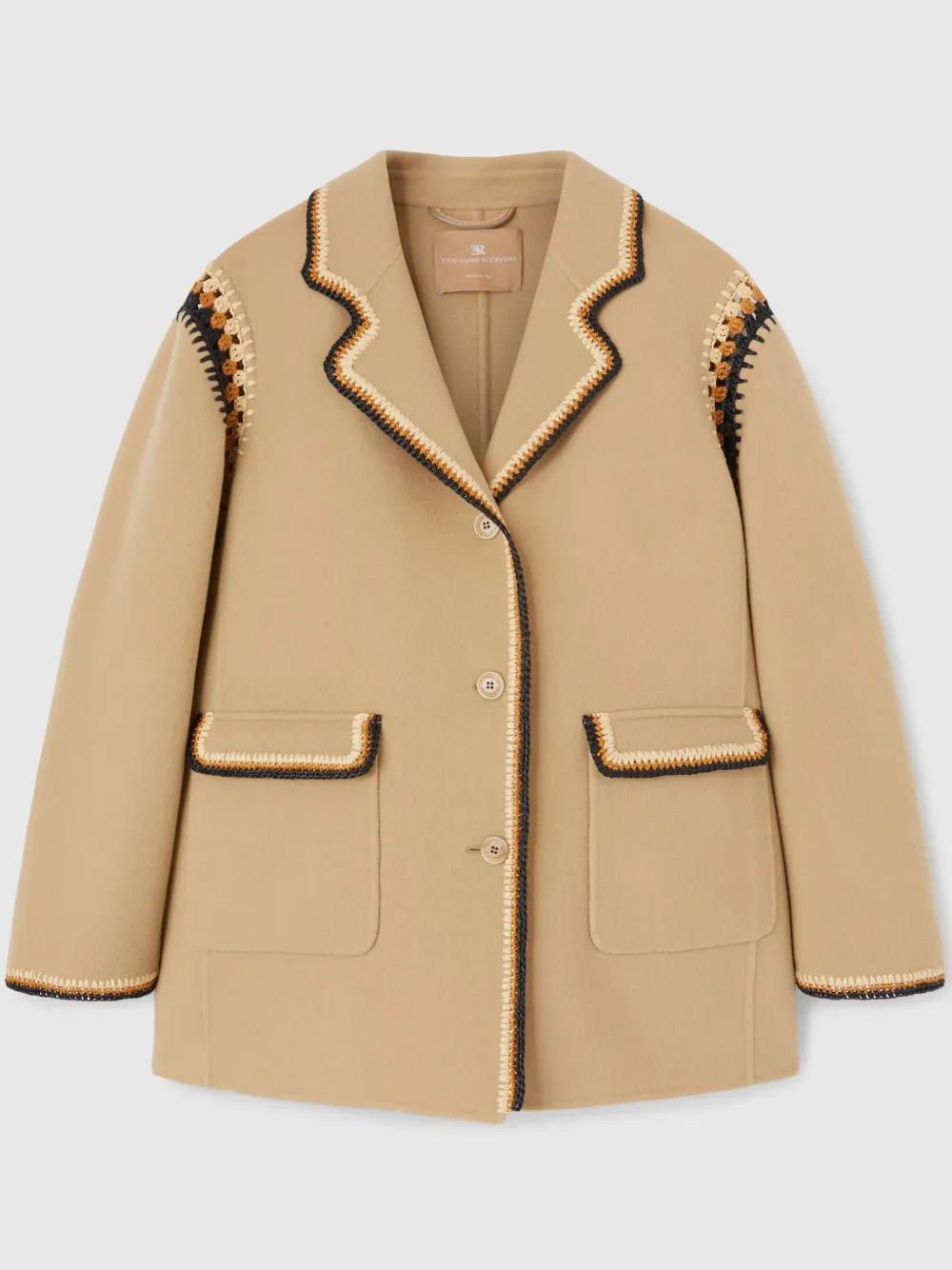 Ermanno Scervino Rafia-profiles Double-wool Jacket In Neutrals