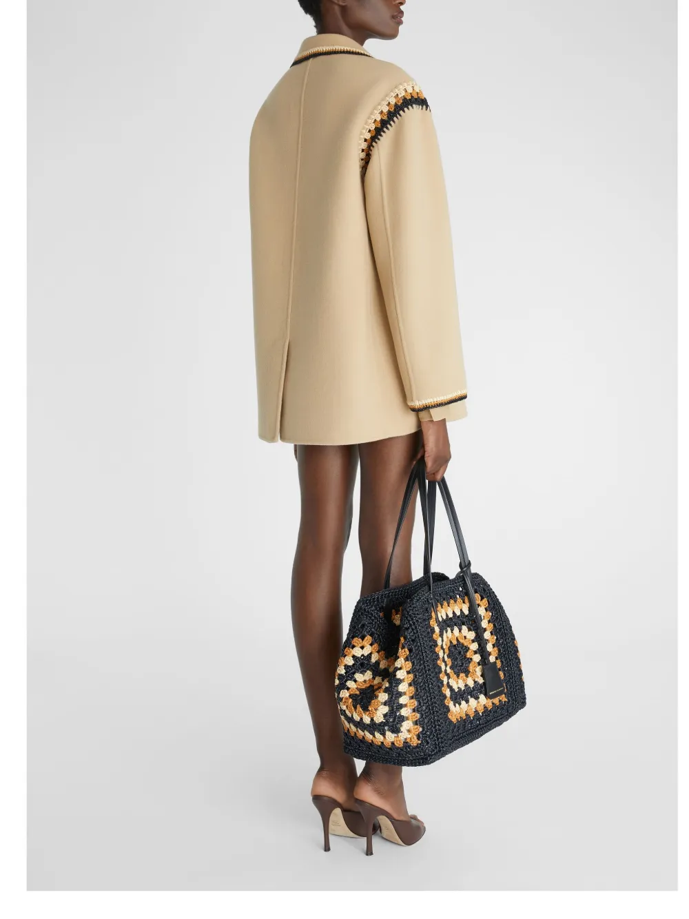 Ermanno Scervino Wollen jack met dubbele rij knopen en raffia profielen Beige