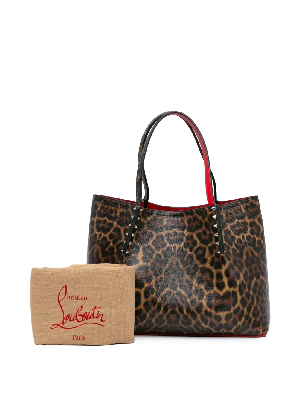 Christian Louboutin Pre-Owned 2010-2024 Calfskin Leopard Print Cabarock Spike tote bag - Bruin