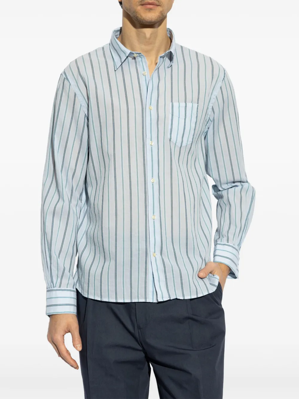 Shop Officine Generale Striped Shirt In Blue