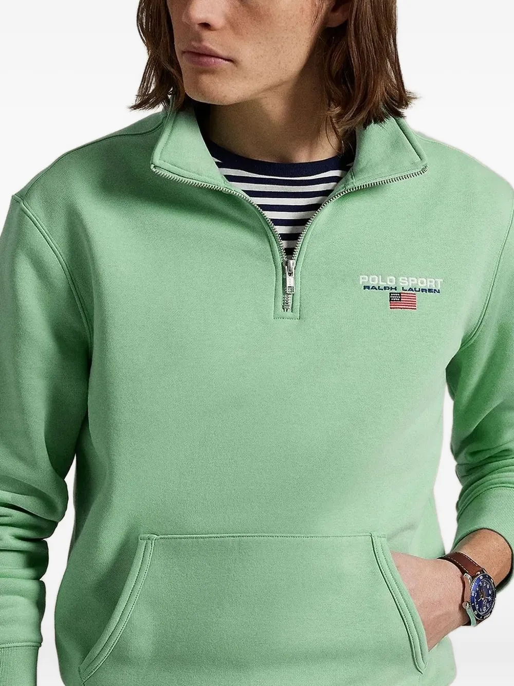 Polo Ralph Lauren Half-zip Logo-embroidered Sweatshirt In Green