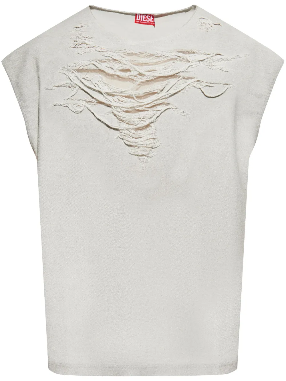 Diesel Crew Neck Distressed Sleeveless Vest In Grey