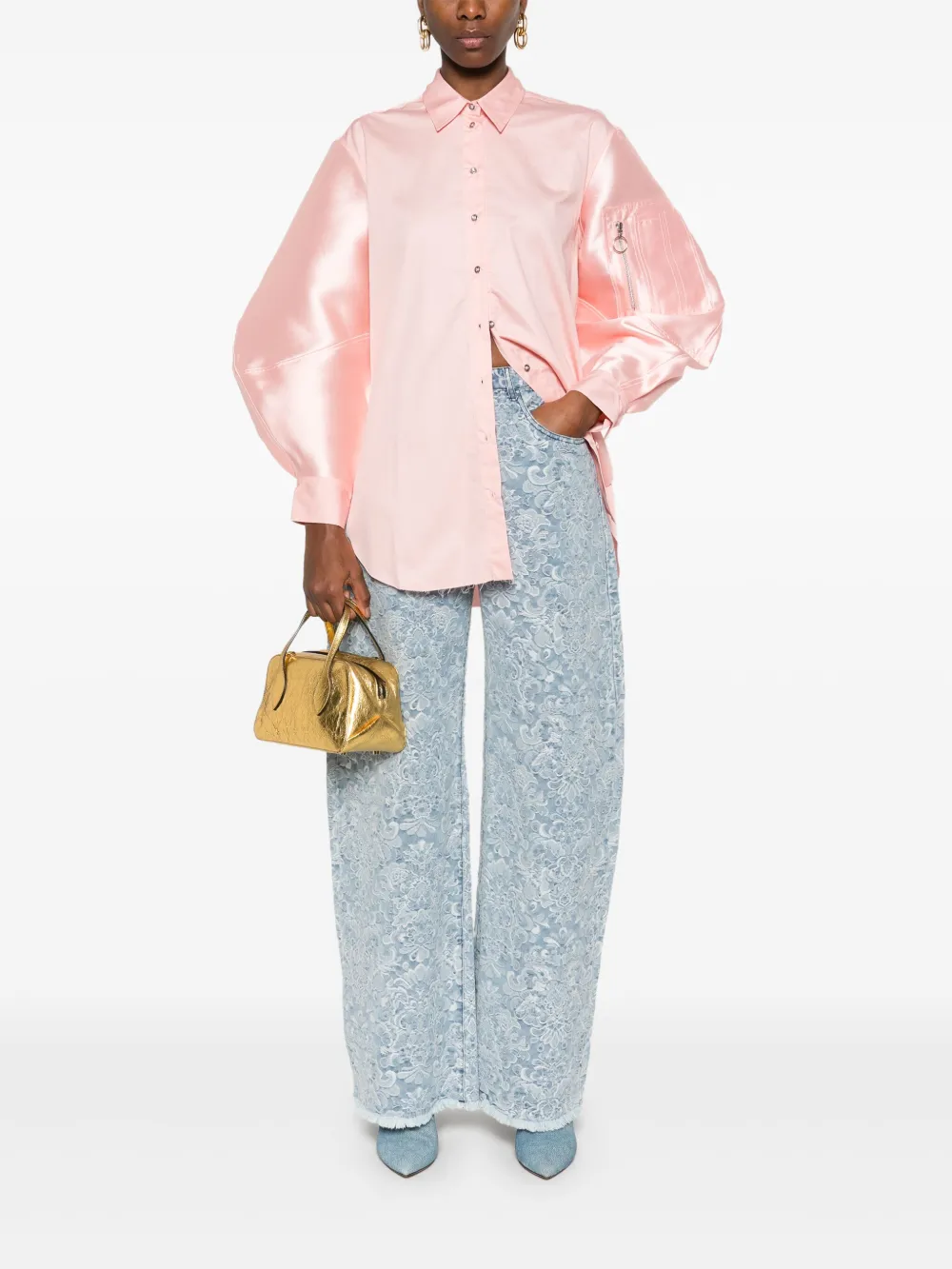 Marques'Almeida Mikado-fabric bomber-sleeves shirt - Roze