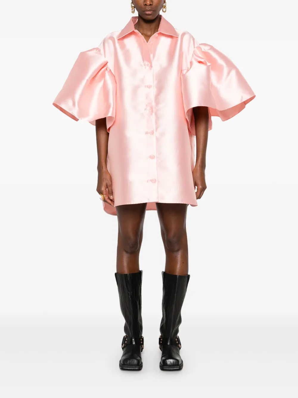 Marques'Almeida Mikado-fabric pleated-sleeves shirt - Roze