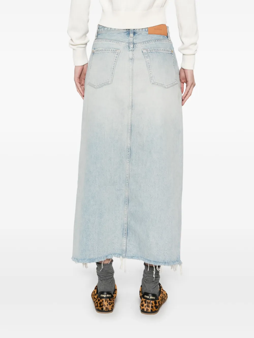 7 For All Mankind Denim Midi Skirt In Peaches In Blue