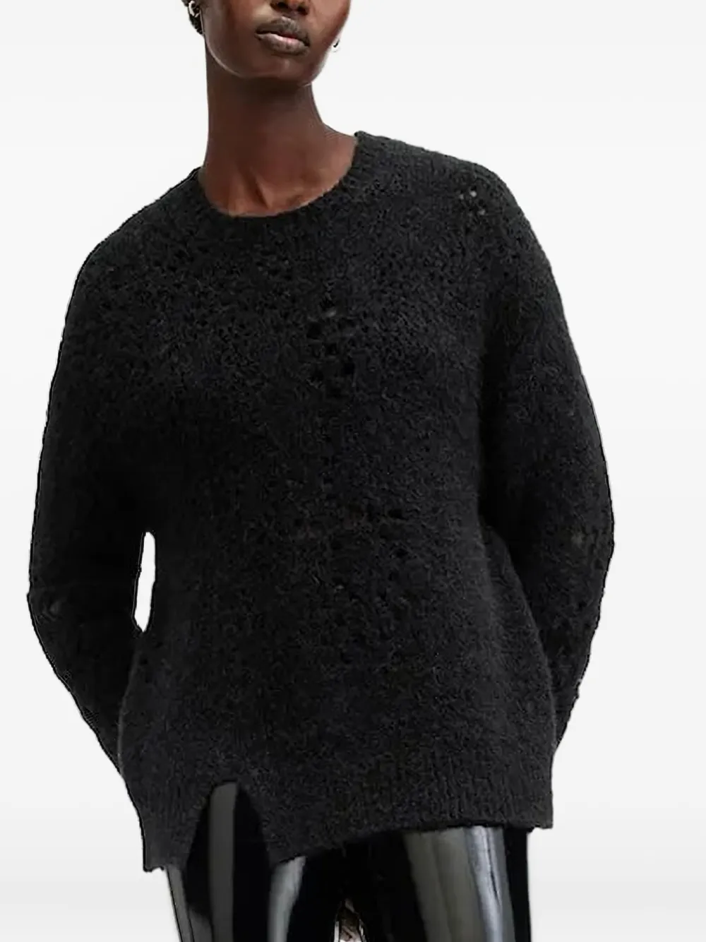 AllSaints Winnie textured hole-detail sweater | Black | Image 1