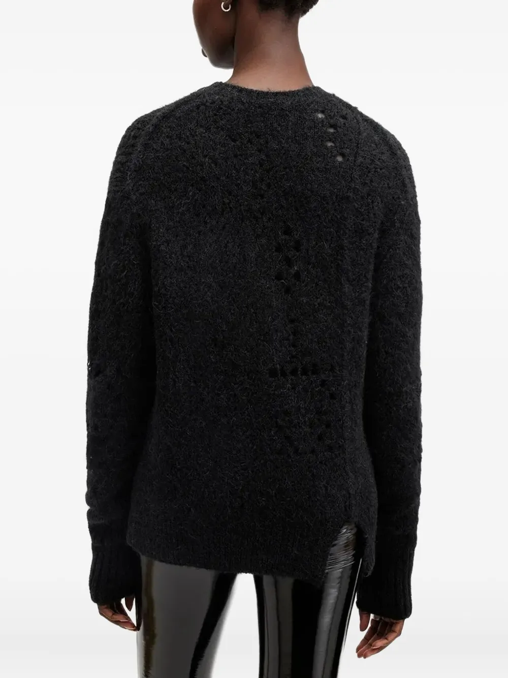 AllSaints Winnie trui met textuur en gatendetail Zwart