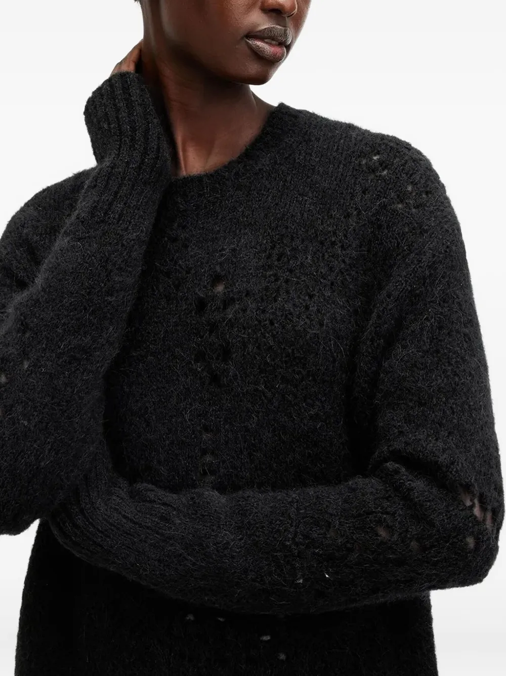 AllSaints Winnie trui met textuur en gatendetail Zwart