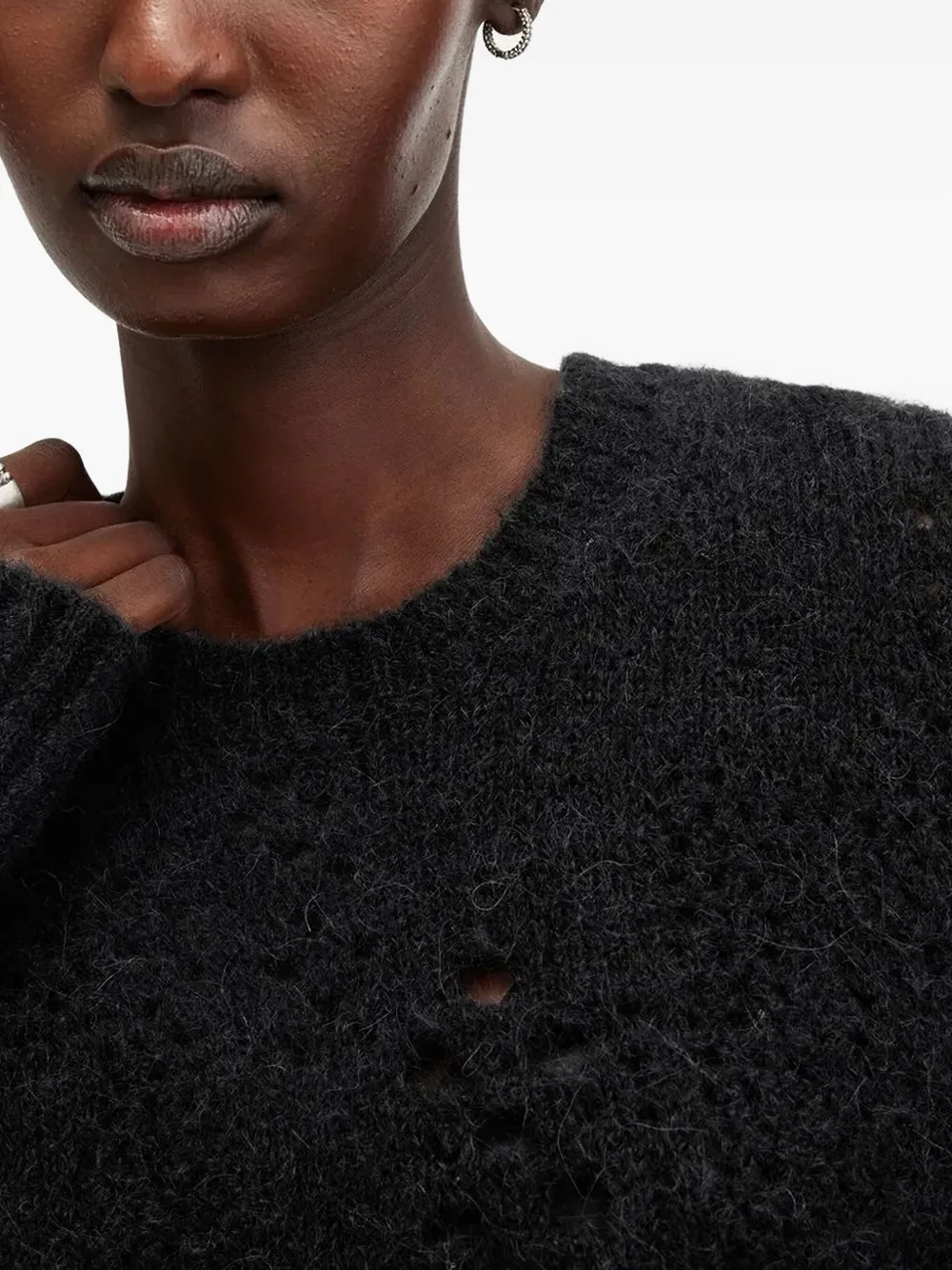 AllSaints Winnie trui met textuur en gatendetail Zwart