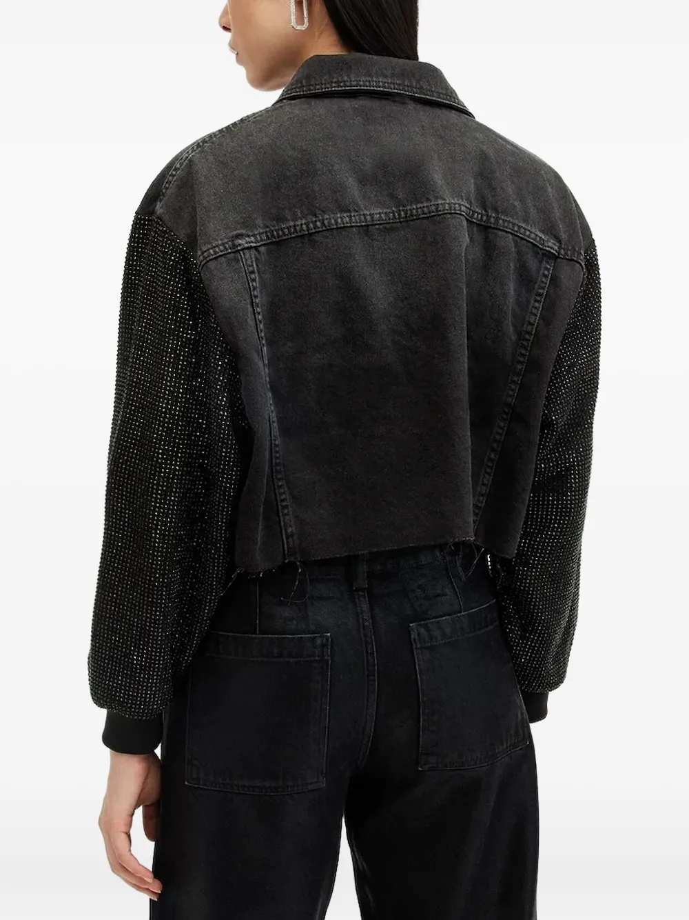 Allsaints Embellished-sleeves Denim Jacket In Black