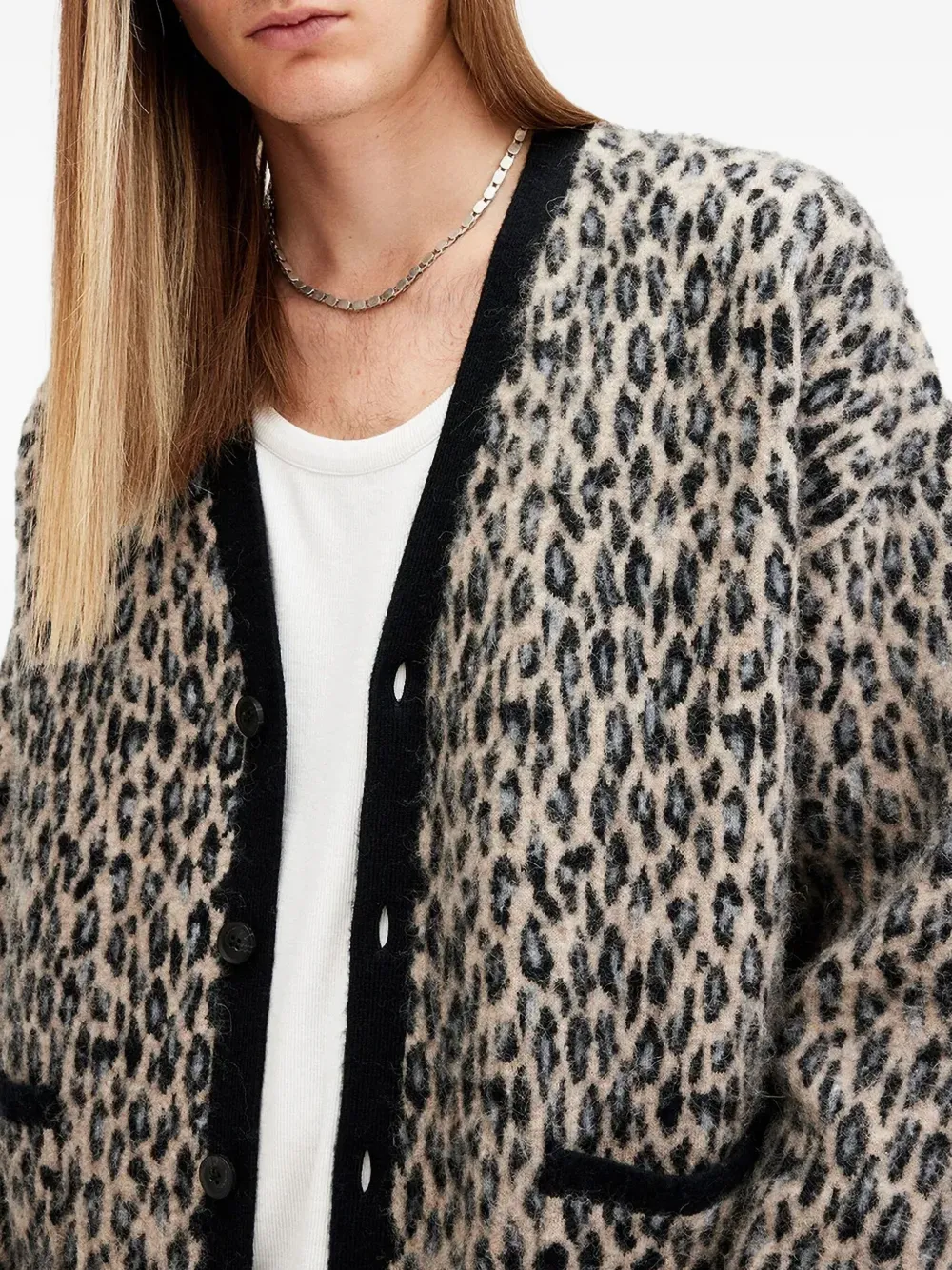 AllSaints Vest met luipaardprint en knoop Beige