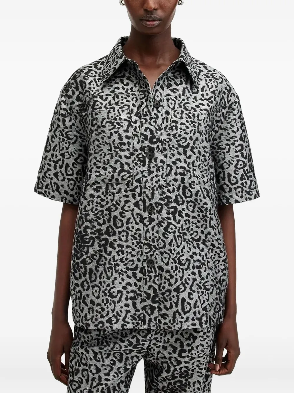 AllSaints Jemi leopard-print shirt | Grey | Image 1