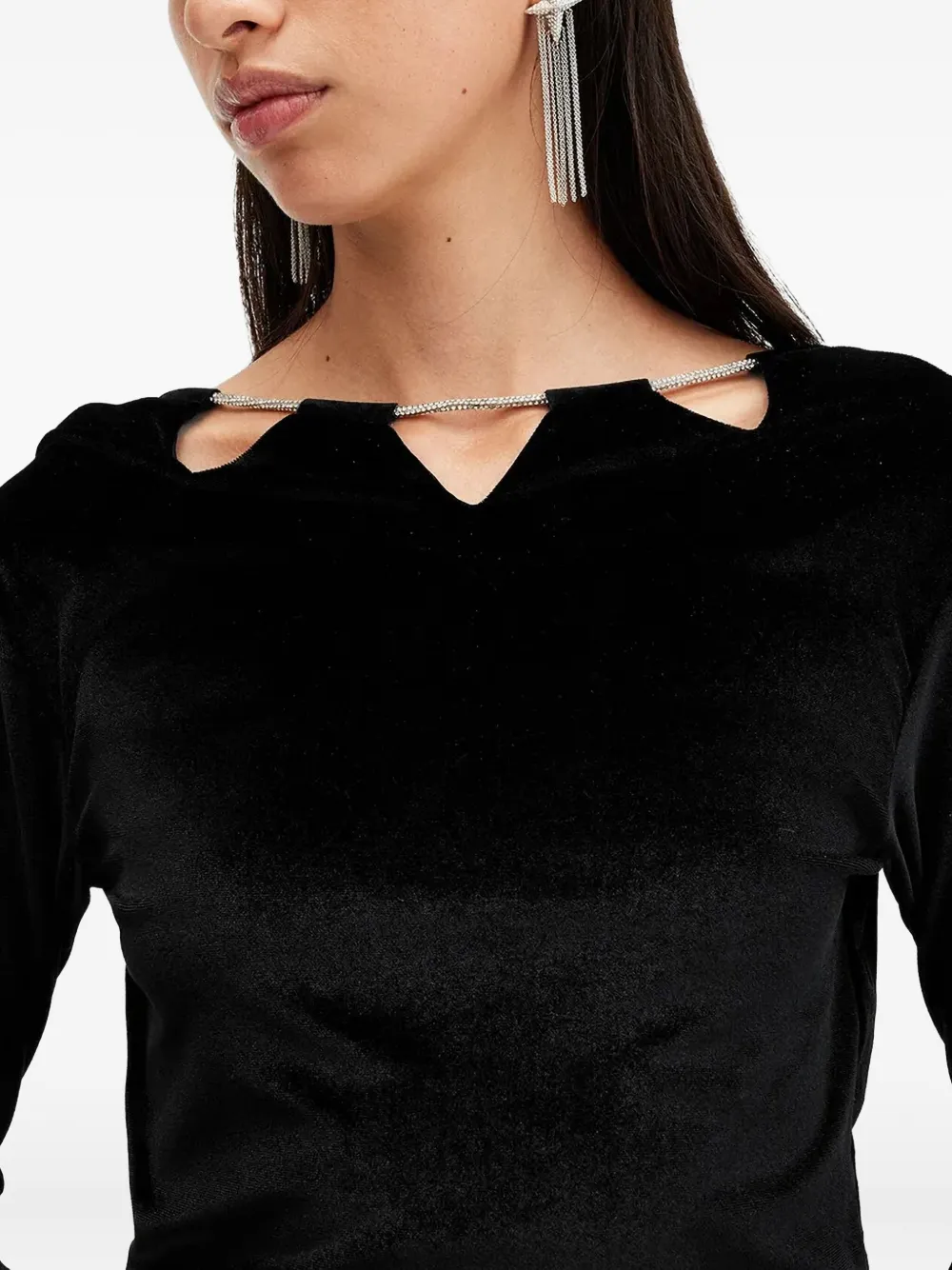 AllSaints Fluwelen jurk verfraaid met ketting Zwart