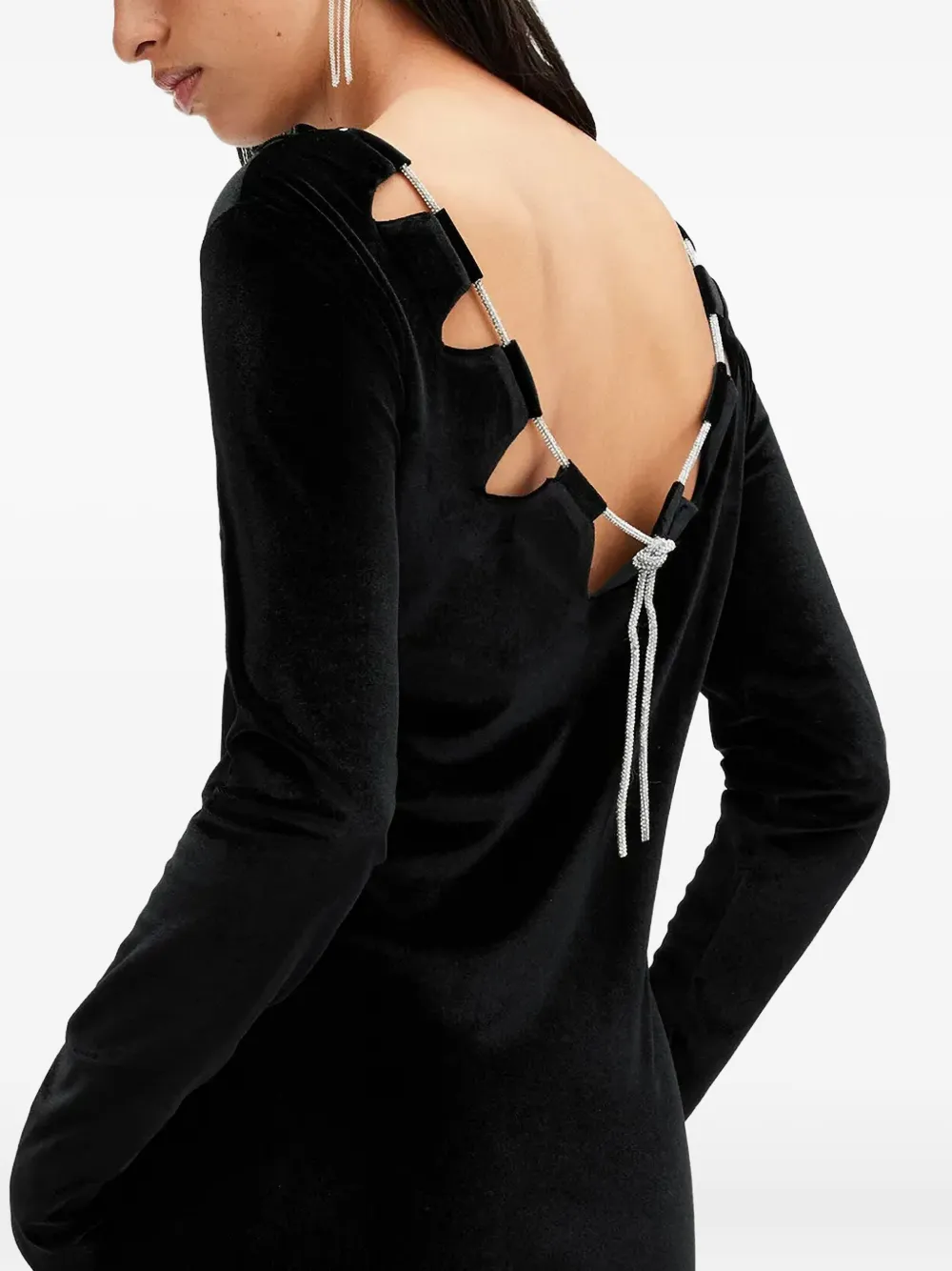 AllSaints Fluwelen jurk verfraaid met ketting Zwart