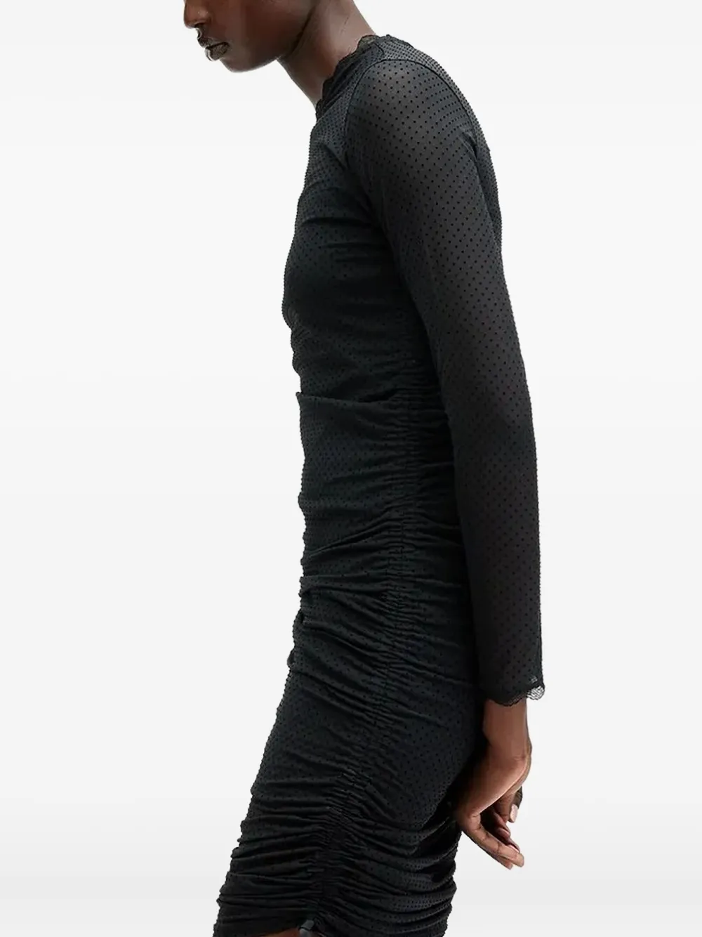 Allsaints Adara Lace-trimmed Mesh Mini Dress In Black