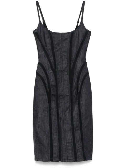 Mugler mesh-panel denim midi dress