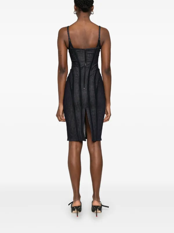 Mugler mesh-panel Denim Midi Dress | Blue | FARFETCH OM