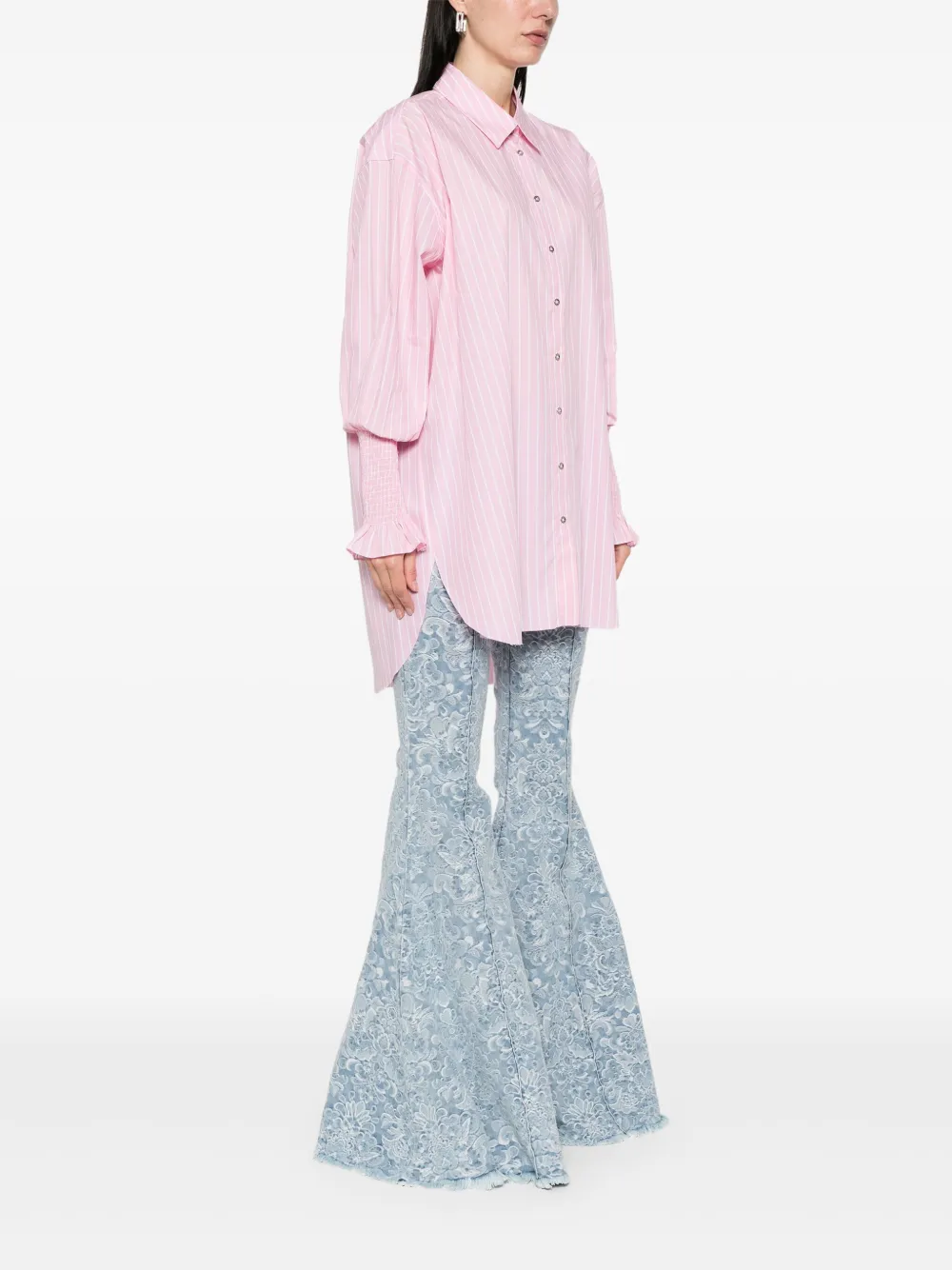 Marques'Almeida Gestreepte blouse met gesmockte manchetten Roze
