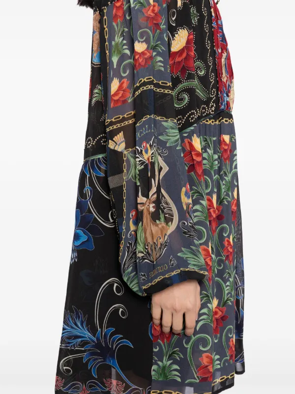 FARM Rio Mixed Arabesque Scarves Dress | Black | FARFETCH SA