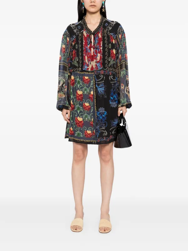 FARM Rio Mixed Arabesque Scarves Dress | Black | FARFETCH SA