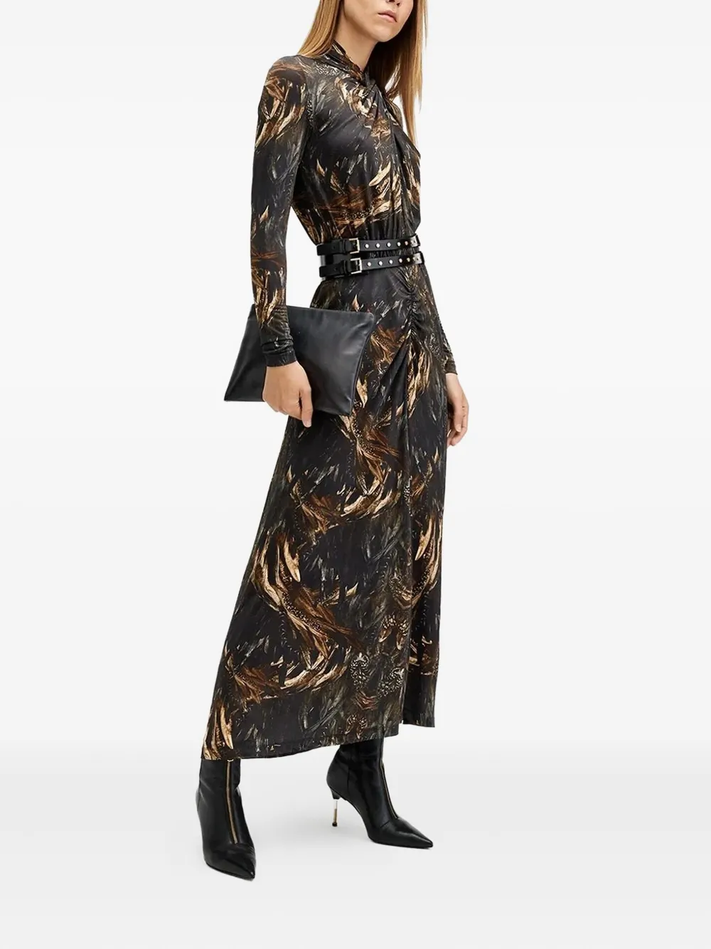 AllSaints mock-neck abstract-print maxi dress - ブラック AllSaints mock-neck abstract-print maxi dress - ブラック