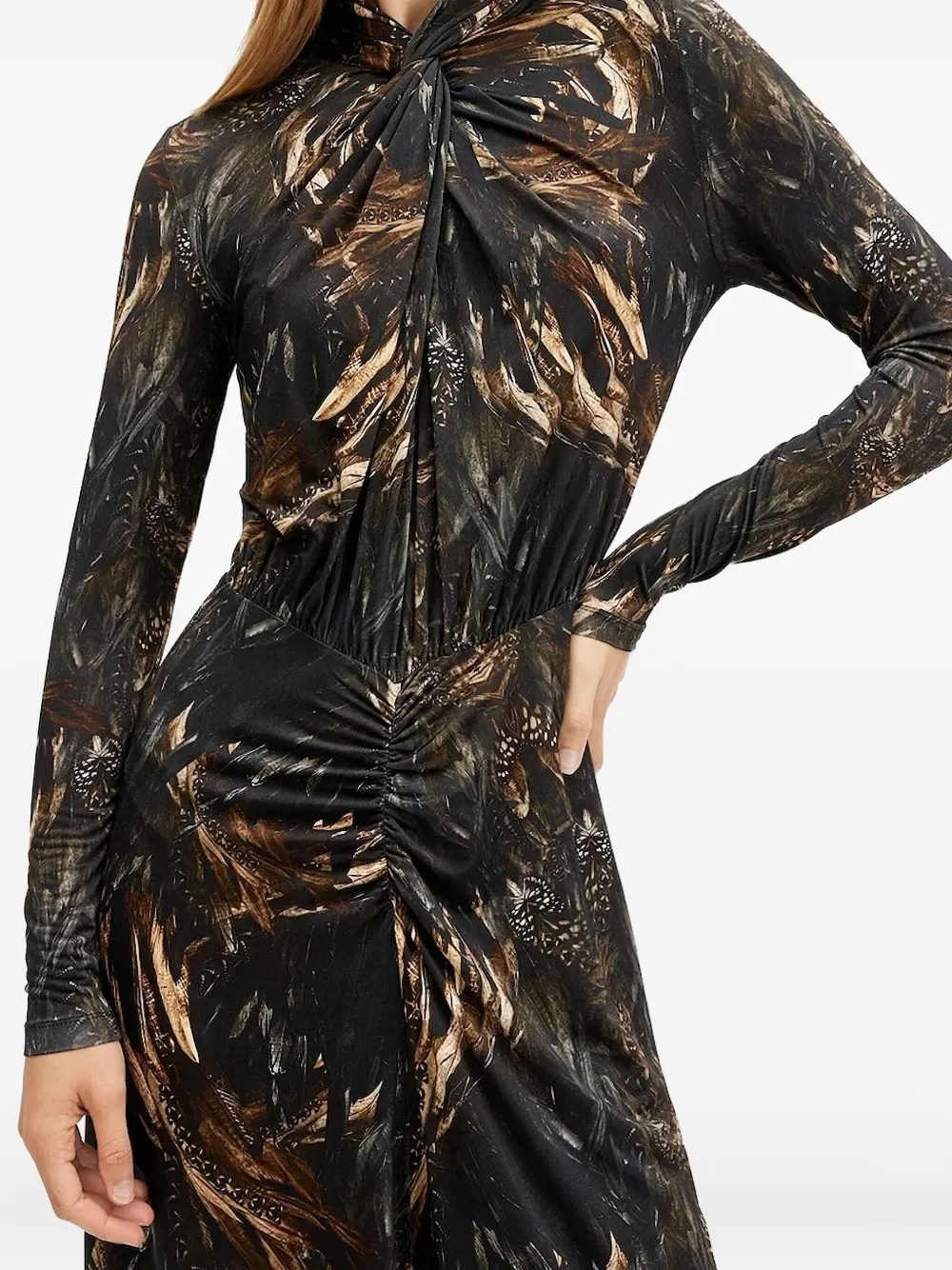 AllSaints Maxi-jurk met abstracte print en col - Zwart