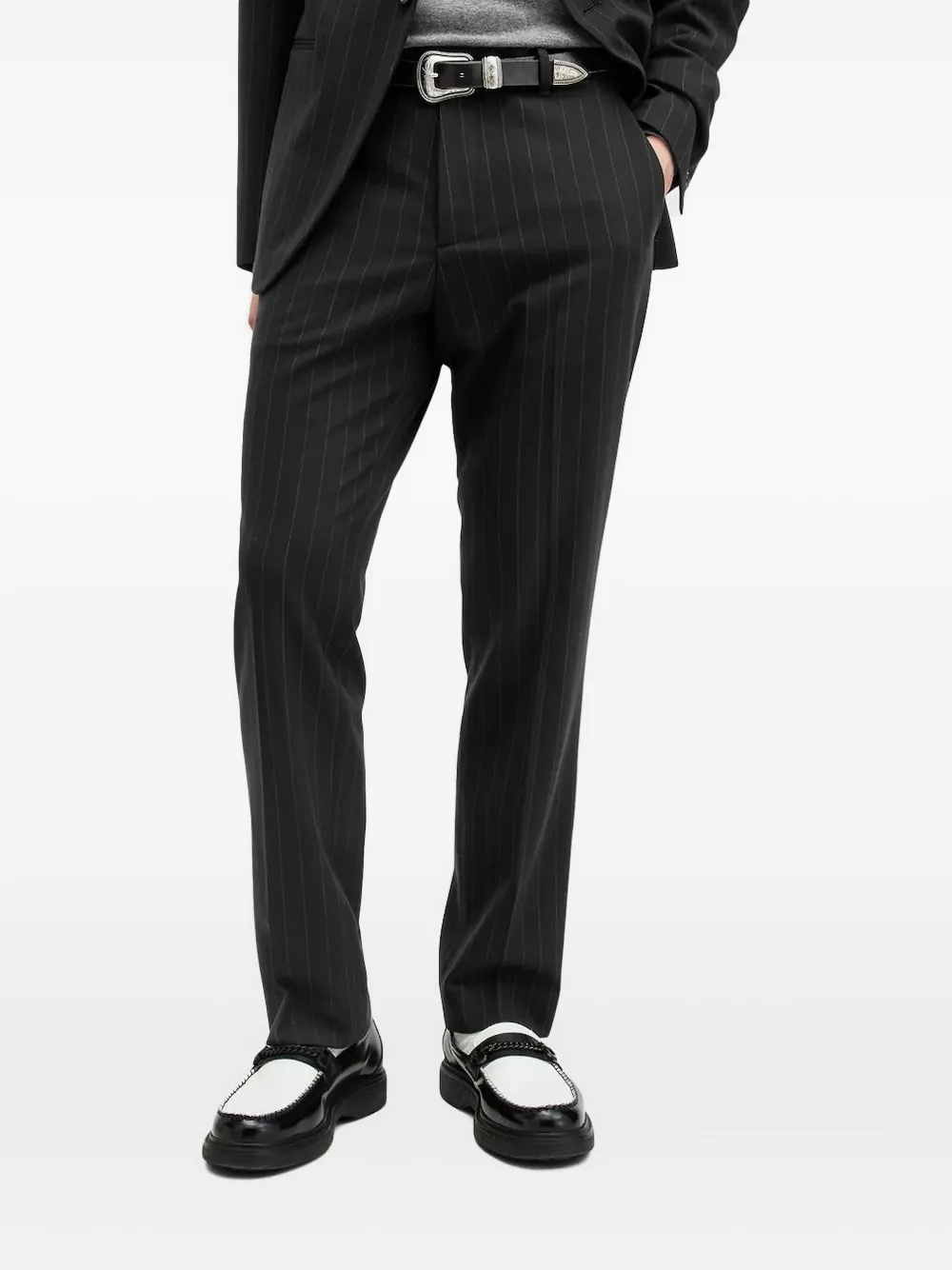 AllSaints pinstripe straight-leg trousers | Black | Image 1