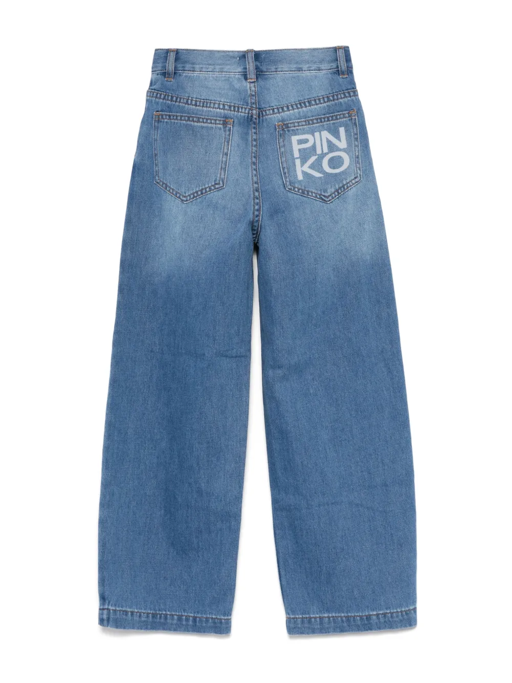 Pinko Kids logo-print straight-leg jeans - Blauw