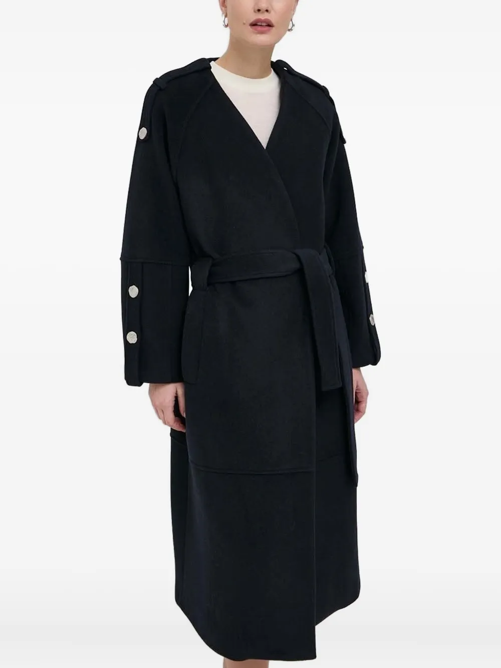 Beatrice B Belted Button-detailed Coat In Black