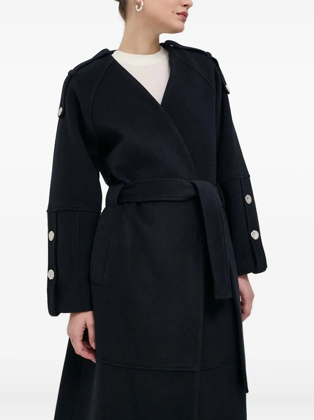 Beatrice B Belted Button-detailed Coat In Black